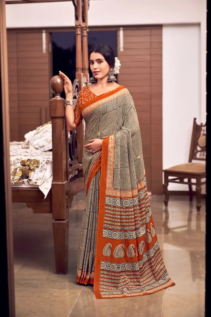 BAGRU PARI VOL                 🧵 Fabric :- PURE Heavy MUL MUL Cotton  printed saree...  (Saree cut 5.4 mtr / 0.8 mtr Blouse)