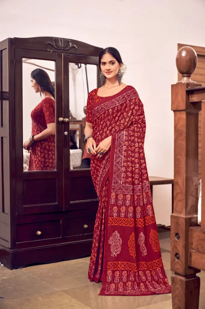 BAGRU PARI VOL                 🧵 Fabric :- PURE Heavy MUL MUL Cotton  printed saree...  (Saree cut 5.4 mtr / 0.8 mtr Blouse)