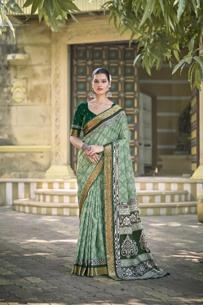 ZALAK SAREE                 Fabric :- Pure Mulmul  Cotton  Saree Length:-5.4 mtr  Blouse Length :-0.9 mtr(unstitched )  Colour:-7