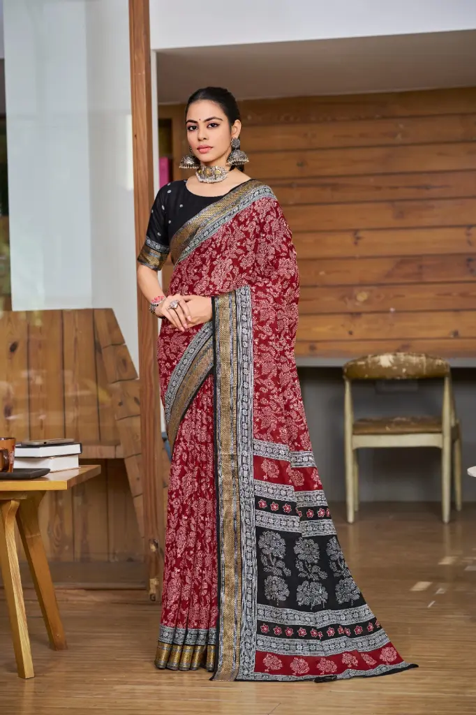 ZALAK SAREE                 Fabric :- Pure Mulmul  Cotton  Saree Length:-5.4 mtr  Blouse Length :-0.9 mtr(unstitched )  Colour:-7