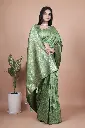Fabric: Premium Banarasi Silk Color: Light Green with Golden Zari Work