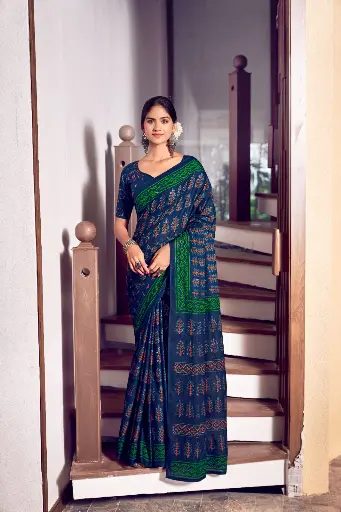 BAGRU PARI VOL                 🧵 Fabric :- PURE Heavy MUL MUL Cotton  printed saree...  (Saree cut 5.4 mtr / 0.8 mtr Blouse)